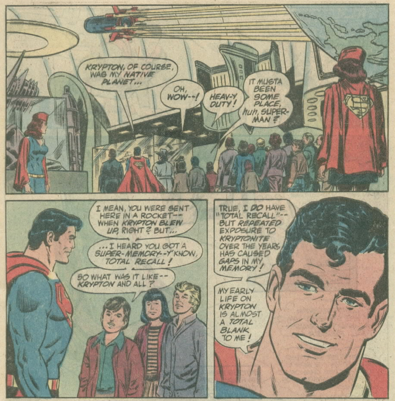 Superman reveals that kryptonite has triggered memory loss over the years.